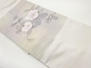 作家物　塩瀬手描き草花模様織出し袋帯